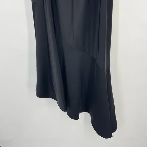 NBDBrigitta Midi Dress in Black Satin Lace Asymmetrical Slip S